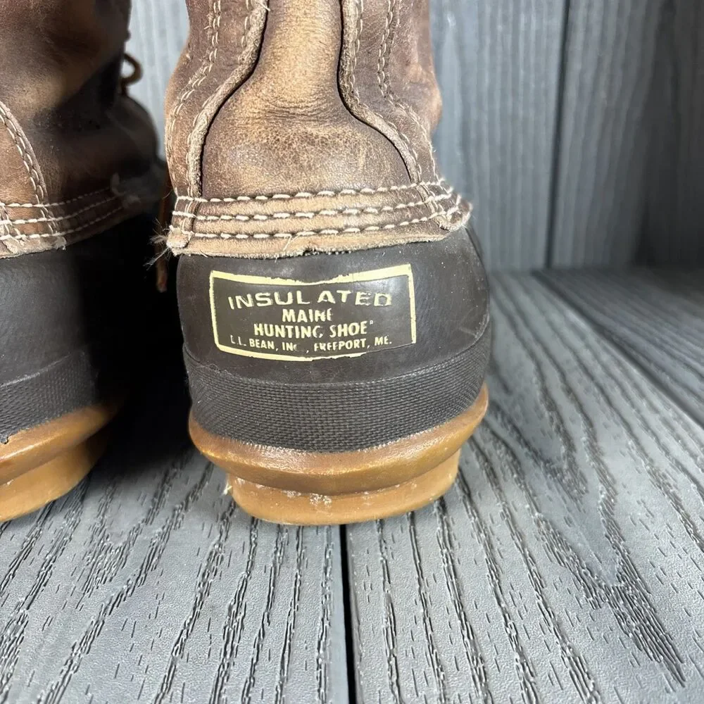 Vintage LL Bean Boots Men's 10 M Brown Leather Duck Hunting Tall 12